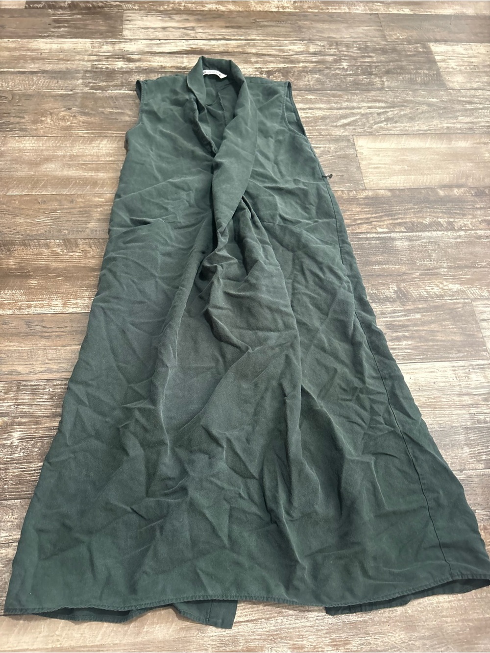 Zara Olive Green Sleeveless Midi Dress with Draped Front